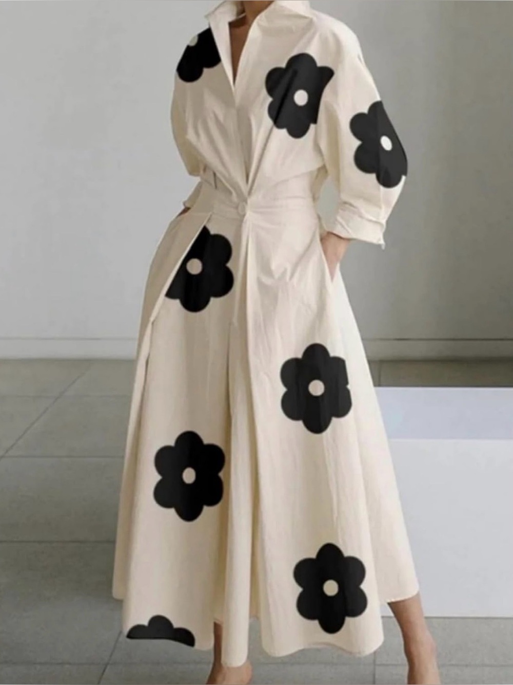 Cotton A Line flower maxi Dress with Pockets